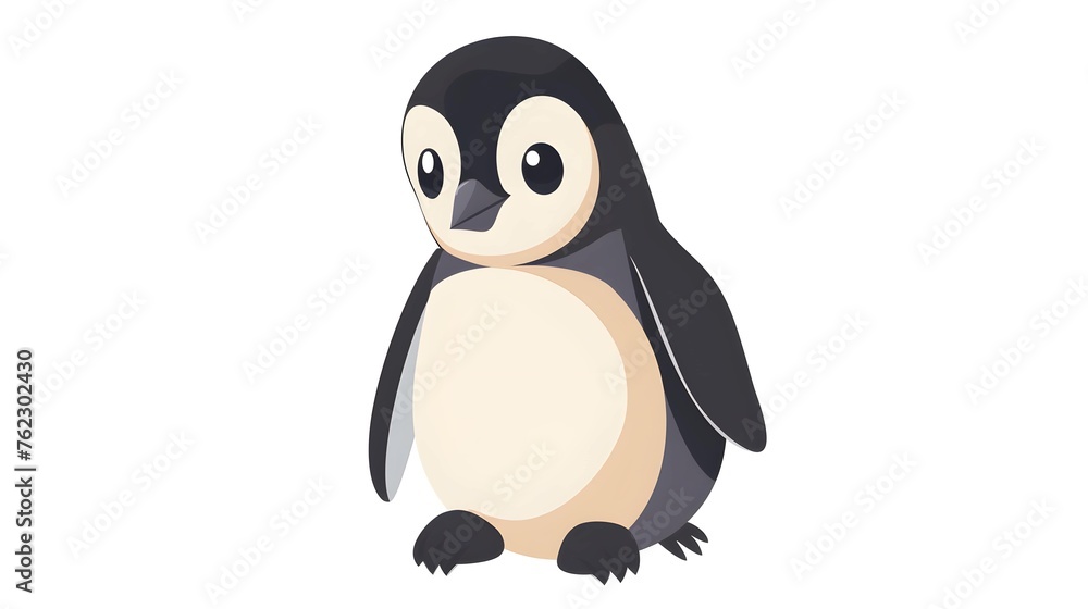 Obraz premium illustration of cute little baby penguin isolated on white. Animal clipart in flat style. 