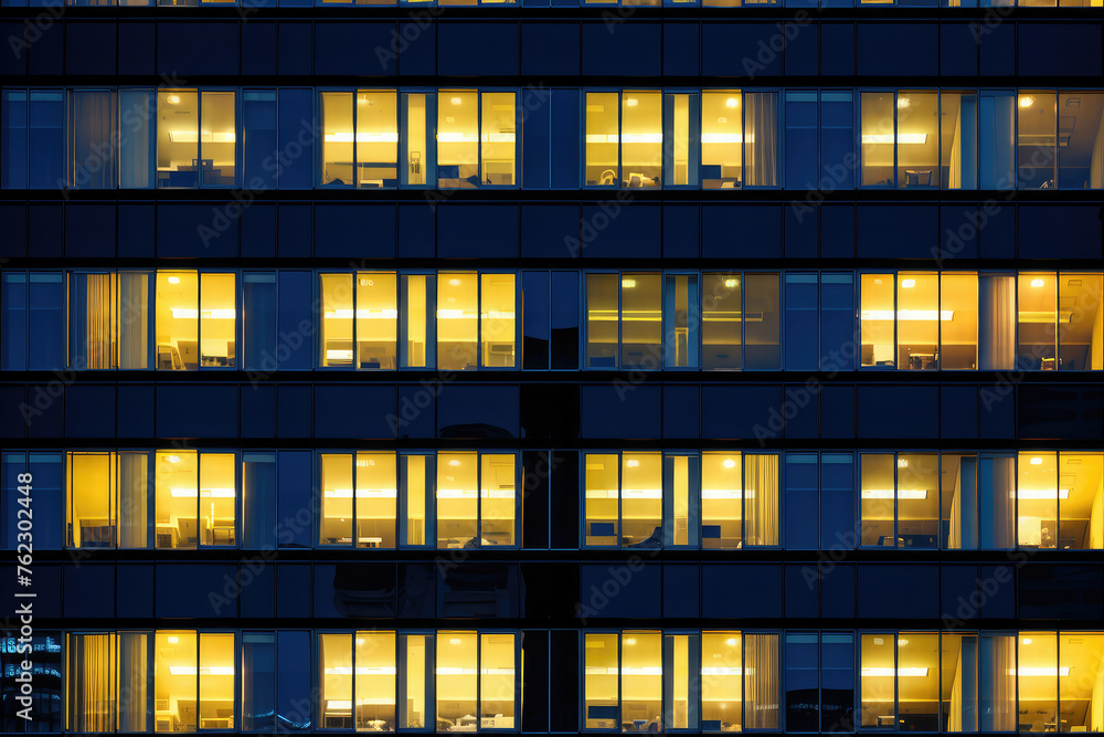 Modern Office Building Windows Lit at Night Modern Office Building Windows Lit at Night