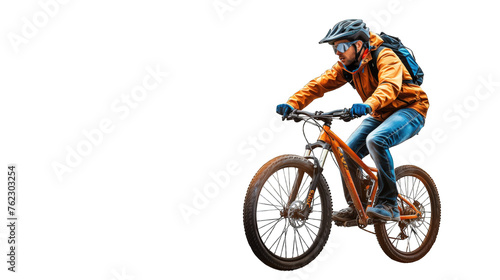 A male bicyclist riding a bicycle. PNG file of isolated cutout object on transparent background.