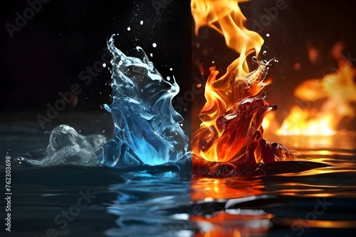 Contrast between fire and water, VS background concept Generative AI
