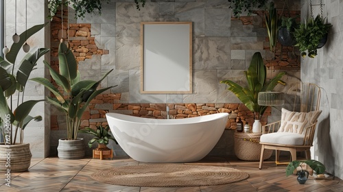 Modern bath room  with blank frame for mockups