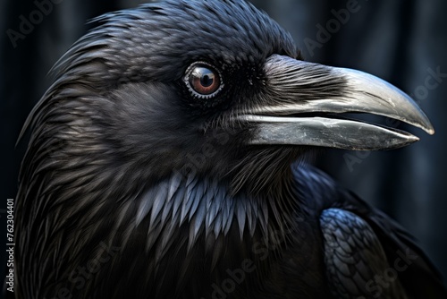 Haunting Raven closeup cute. Creepy scary. Generate Ai