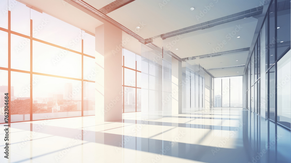 Obraz premium Spacious Modern Office Interior with Panoramic Cityscape