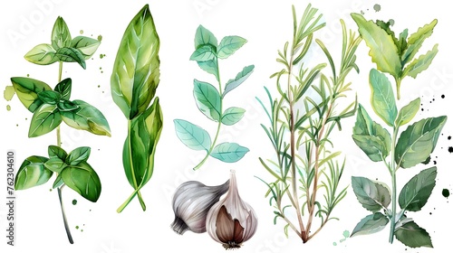 watercolor sketch clipart beautiful kitchen herbs 