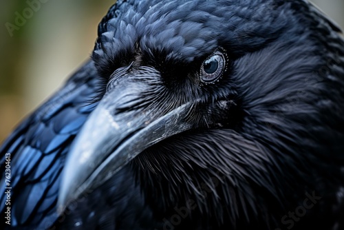 Intimidating Raven closeup corvus. Natural eye. Generate Ai