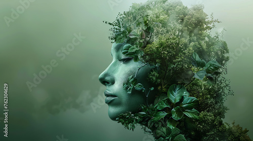 Image of mother earth. Earth day concept, Earth hour. Green background, copy space.