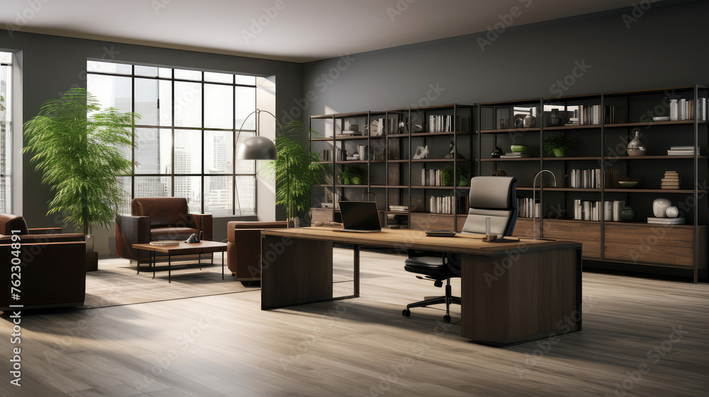 Modern Office Interior with Elegant Wooden Furniture