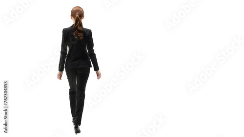 Rear view of young beautiful businesswoman. PNG file of isolated cutout object on transparent background.