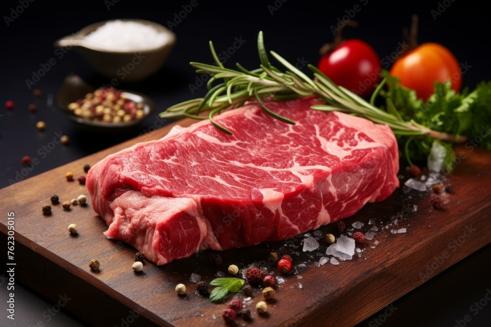 Tender Raw beef steak. Protein fresh slice. Generate Ai
