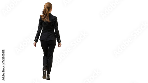 Rear view of young beautiful businesswoman. PNG file of isolated cutout object on transparent background.