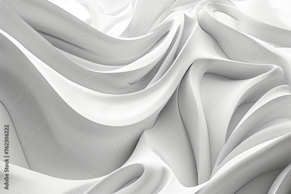 Obraz premium White background, 3D wallpaper with abstract lines of smooth curves forming elegant and soft shapes Generative AI