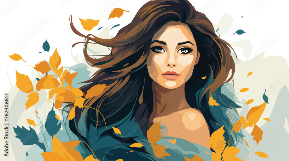 VECTOR Background with the beautiful young woman flat