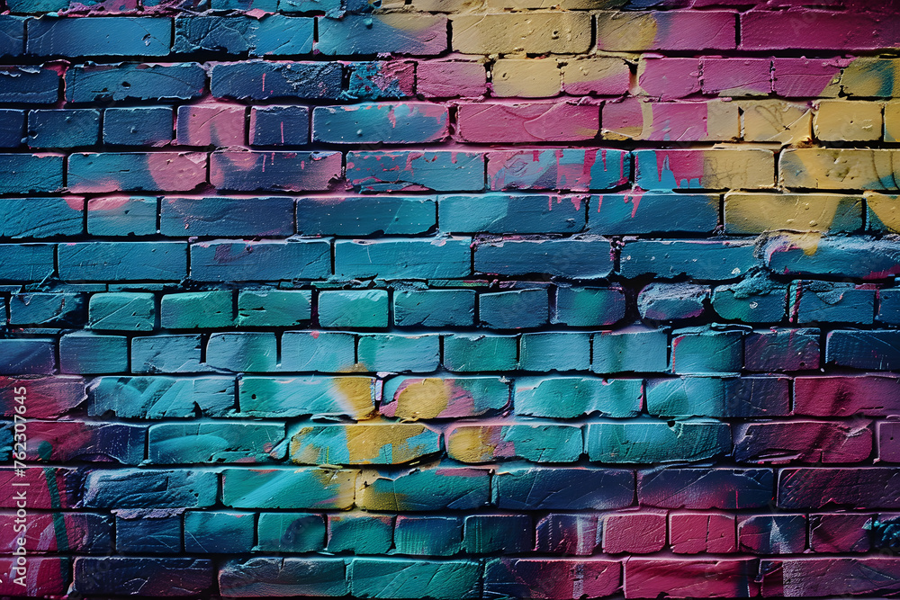 Lebendige Urbanität: Bunte Graffiti-Kunst auf einer Backsteinwand Lebendige Urbanität: Bunte Graffiti-Kunst auf einer Backsteinwand