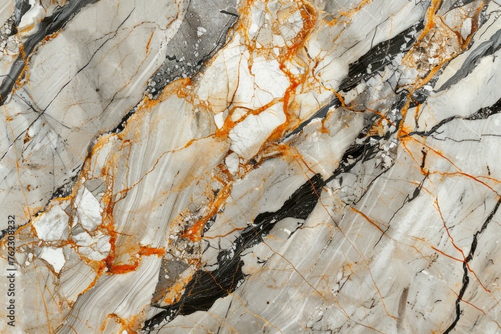 Elegant Natural Marble Stone Texture with Intricate Black and Orange Veining for Luxury Background