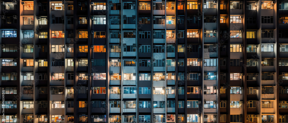 Illuminated Apartment Windows in Urban Nightlife Illuminated Apartment Windows in Urban Nightlife