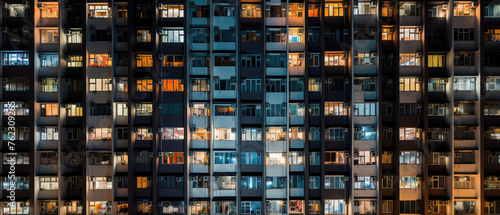 Illuminated Apartment Windows in Urban Nightlife photo