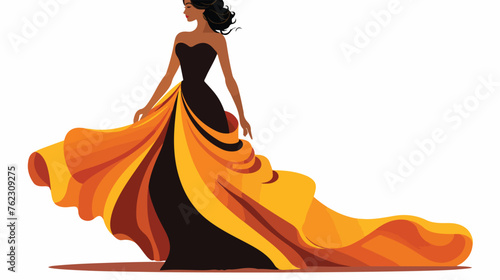 Woman in a designed fashion dress flat vector 