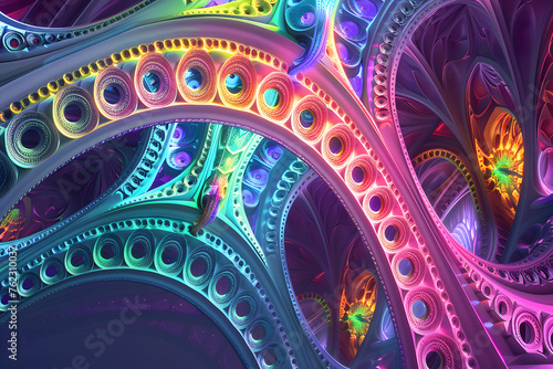 Fraktale Geometrie in Neonfarben  Kreative Illustration abstrakter Muster