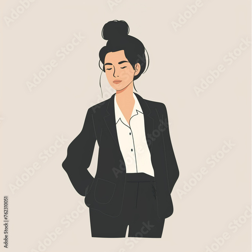 illustration of successful woman, businesswoman dressed in a business suit, isolated flat vector modern business illustration, full of success and motivation