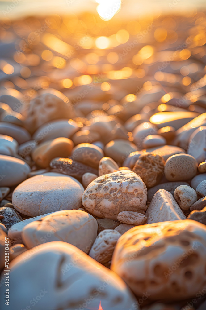 Obraz premium Pebbles at the seaside during the sunrise
