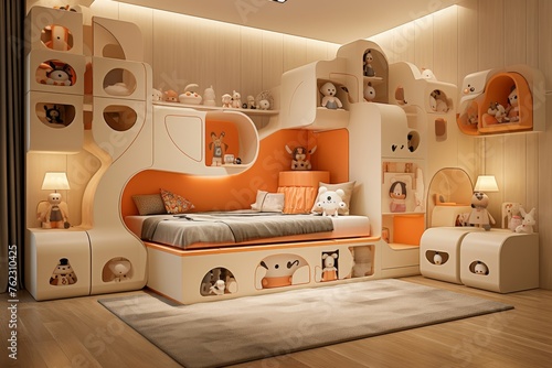 Vibrant Orange and White Childs Bedroom