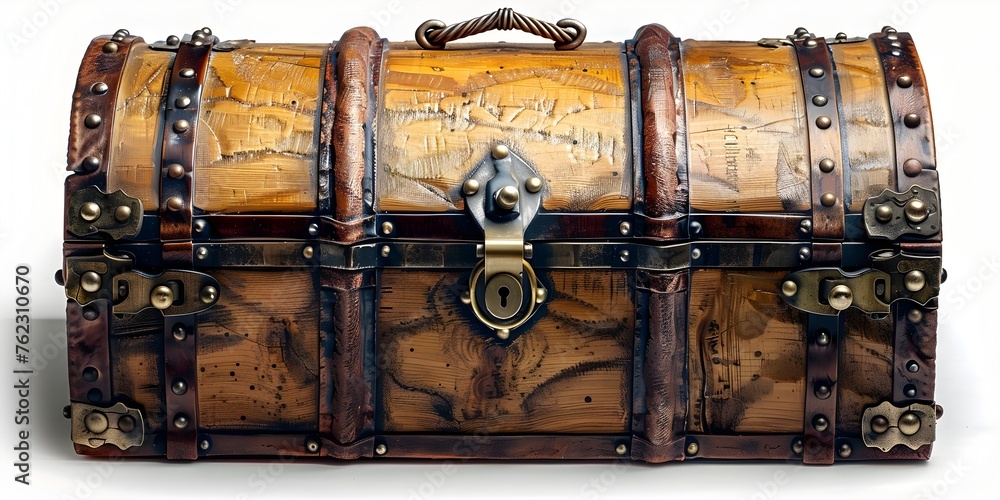Ornate Antique Wooden Treasure Chest with Captivating Lock - A Secretive Repository of Untold Riches