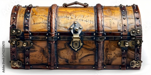 Ornate Antique Wooden Treasure Chest with Captivating Lock - A Secretive Repository of Untold Riches © Wuttichai