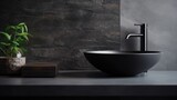 Elegant black stone sink, minimalist style sink for bathroom interior decoration.