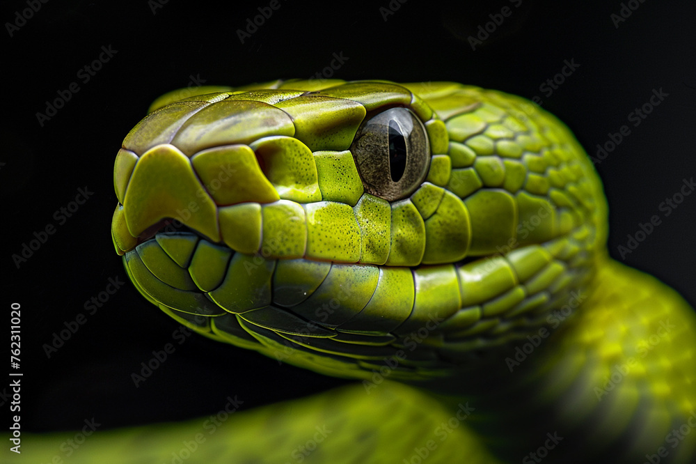 Closeup portrait of green mamba isolated on black background Closeup portrait of green mamba isolated on black background