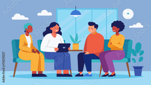 In a separate room a team of mental health professionals meets with a patient who experienced a traumatic event. They provide support therapy
