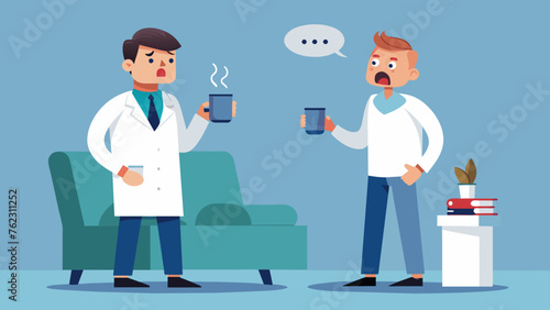 Two doctors engage in a heated discussion in a small break room their voices raised as one argues for a different course of treatment. A wornout