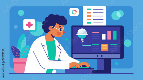 A doctor gazes intently at a computer screen analyzing test results and trying to determine the best treatment strategy for a patient with a