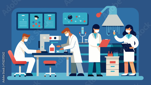 A laboratory with stateoftheart equipment and bustling technicians under constant pressure to provide accurate and timely test results for
