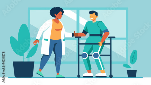In the orthopedic wing a physical the assists a patient in using the latest exoskeleton technology to regain mobility and strength after .