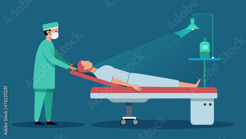 A patient lies on the operating table while a surgeon uses a tingedge laser to perform a minimally invasive procedure leaving behind only the