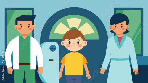 A young boy is wheeled into the operating room a look of both fear and hope on his face as he prepares for his first radiation therapy session.