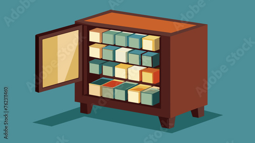 A small antique cabinet is filled with various small glass slides labeled with handwritten notes used to project images of internal structures