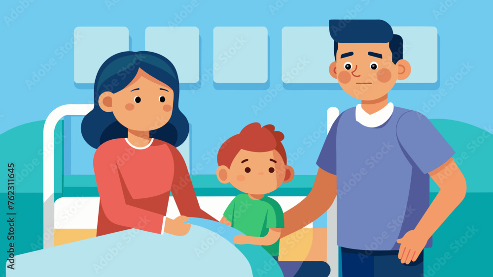 A parent follows closely behind their child as they are wheeled down the hallway on a hospital bed. The parents face shows a mix of worry and A parent follows closely behind their child as they are wheeled down the hallway on a hospital bed. The parents face shows a mix of worry and