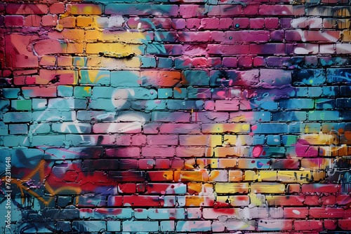 Lebendige Urbanität: Bunte Graffiti-Kunst auf einer Backsteinwand