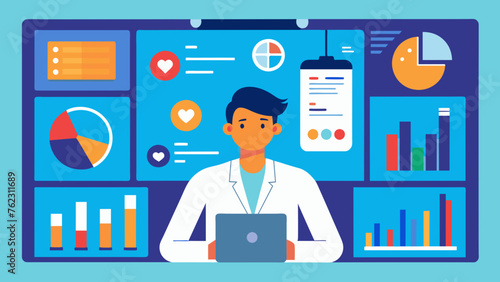 An infographic on a screen displaying the patients condition in various colorful charts and graphs offering a comprehensive overview of their