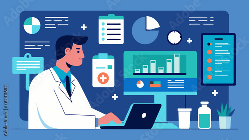 A physician analyzing and interpreting data from the patients monitoring system using the information to adjust treatment plans and medications