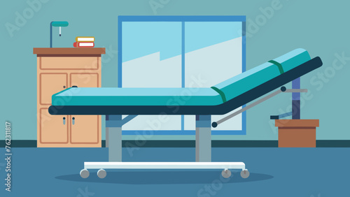 A large adjustable treatment table takes center stage in the room offering a comfortable and versatile surface for patients to perform various