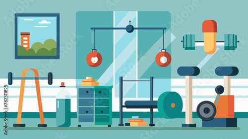 The therapy room is filled with various weights and handheld exercise equipment giving patients a range of options for building muscle and