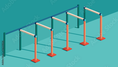 A row of parallel bars lines one wall allowing patients to practice walking and improve their balance and coordination with the support of the
