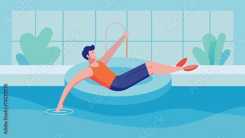 With the help of a flotation noodle a patient is floating on their back relaxing and stretching their muscles. The peaceful setting of the