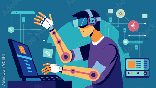 A closeup image shows a patients hands grasping the controls of a virtual reality simulation where they are learning how to maneuver and adjust