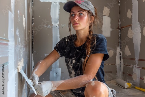 Woman Painting Wall With White Paint