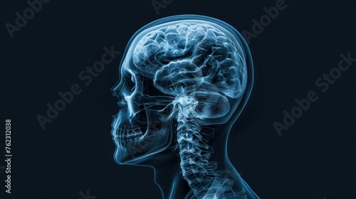 Hologram of the human brain, X-ray scan of a human brain organ.