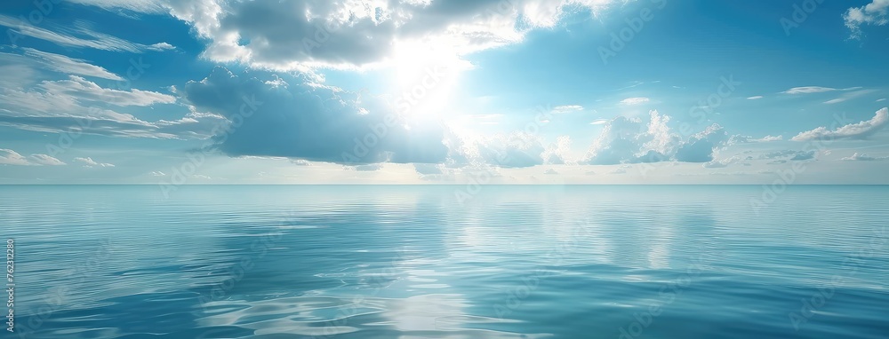 Serene Ocean Horizon with Sunny Blue Sky