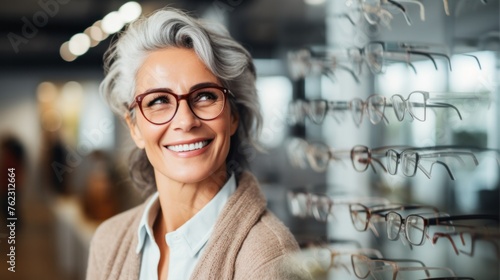 woman buying glasses for better vision in eyeglasses store